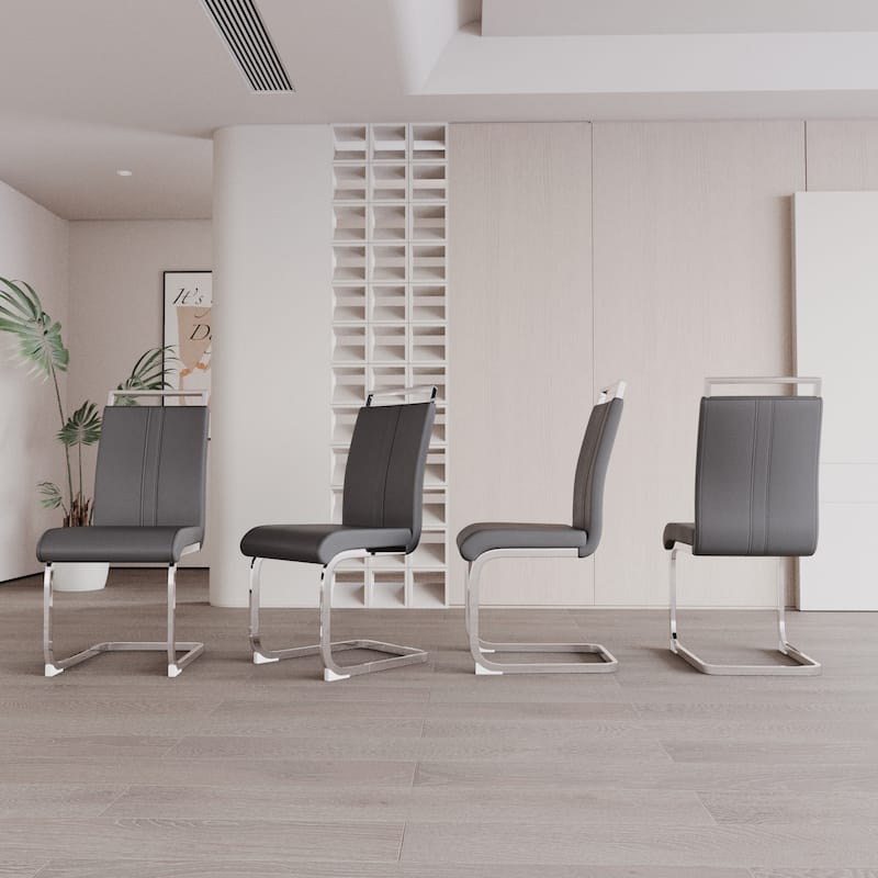 Modern Style Faux Leather High Back Dining Chairs Set of 4 with Metal Legs for Dining Room
