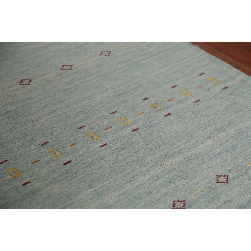 Blue Gabbeh Oriental Area Rug Handmade Wool Carpet - 4'2"x 5'10"