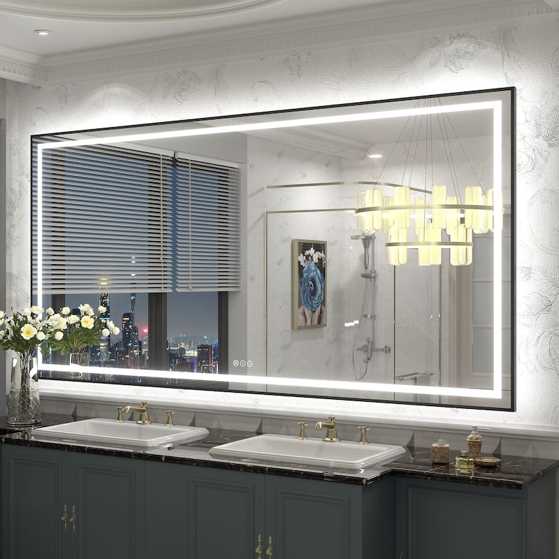 UL Certified Black Metal Framed LED Front Light and Backlit Anti-Fog Wall Bathroom/ Vanity Mirror