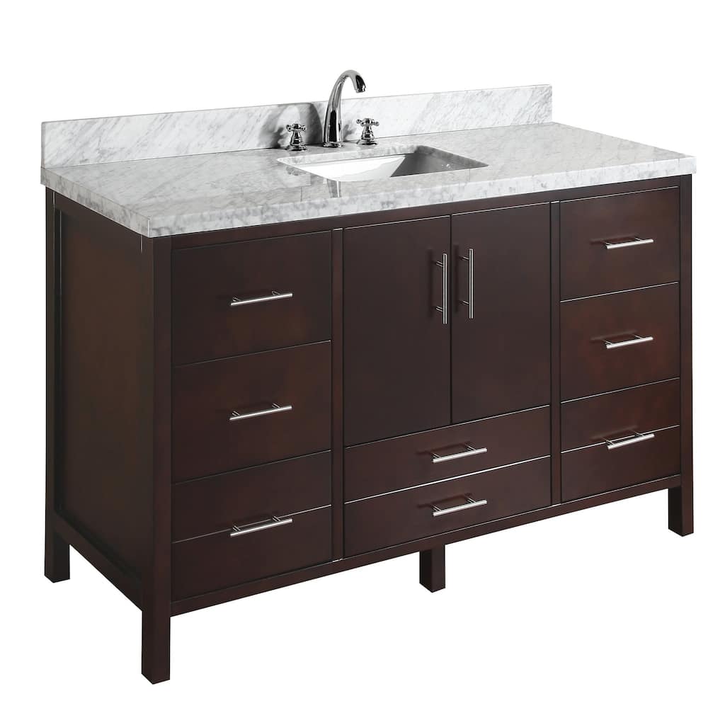KitchenBathCollection California 60" Single Bathroom Vanity with Carrara Marble Top