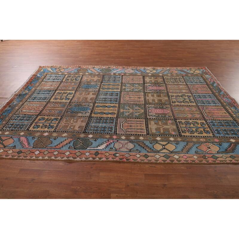 Garden Design Bakhtiari Persian Vintage Rug Handmade Wool Carpet - 6'4"x 9'5"