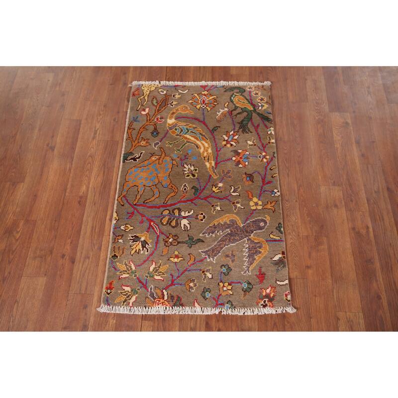 Animals Design Ziegler Oriental Accent Rug Handmade Wool Carpet - 2'0" x 3'1"