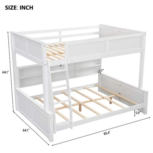 dimension image slide 0 of 4, Space-Saving Bunk Bed with Storage Cabinets & Charging Station, Solid Wood Bed Frame with Guardrails for Kids Teens Adults