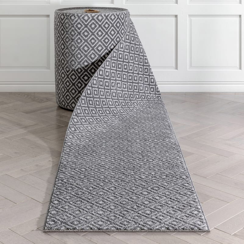Custom Size Runner Malaga Pia Tribal Diamond Hallway Stair Rug - 2'3" x 65' - Dark Grey - Runner