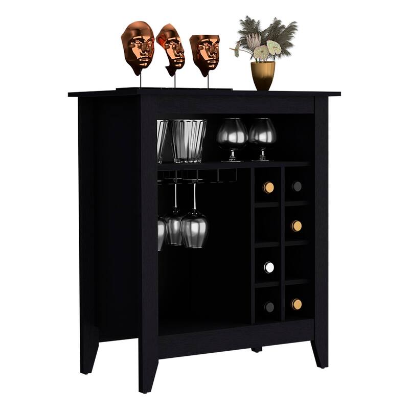 Bar Cabinet, One Open Shelf, Six Wine Cubbies, Black Wengue Finish