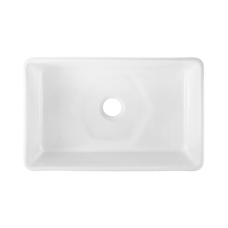 Elegance 30" X 20" Single Basin Fireclay Farmhouse Kitchen Sink In Glossy White With Stainless Steel Grid