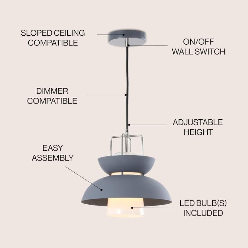 Meredith 11" Farmhouse Metal LED Pendant, Gray by JONATHAN Y