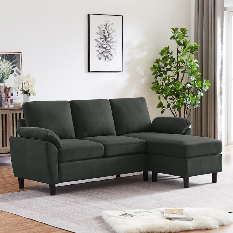Modern Sectional Sofa Couch L Shaped with Removable Armrest, Convertible Couch with Reversible Ottoman for Living Room - DarkBlack