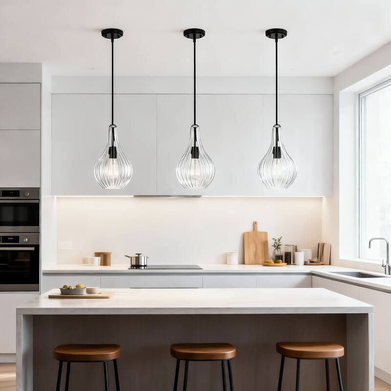 Matte Black/Chrome 1-Light 8 inch Pendant with Clear Glass Shade