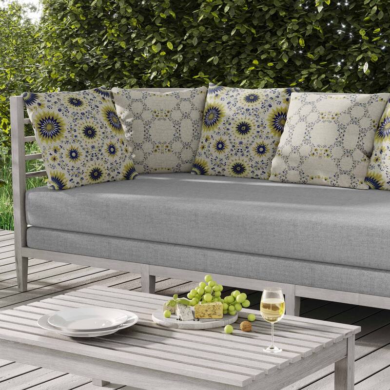 Delightful Dandelions Indoor/Outdoor Reversible Throw Pillow Indigo and Olive