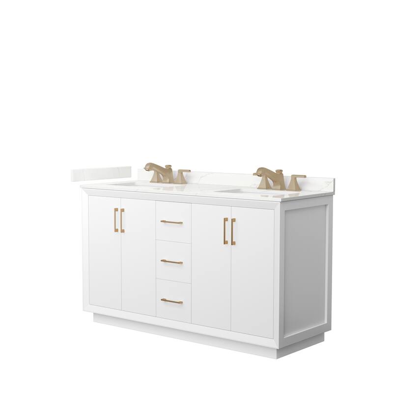 Strada 60-inch Double Vanity, Quartz Top - White, Bronze Trim, Giotto Quartz Top
