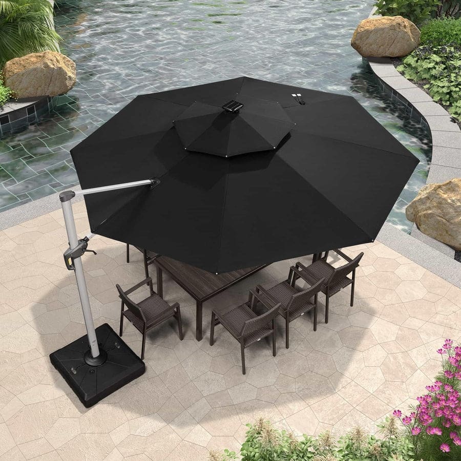 PURPLE LEAF 12 ft Double Top LED Round Patio Cantilever Umbrella