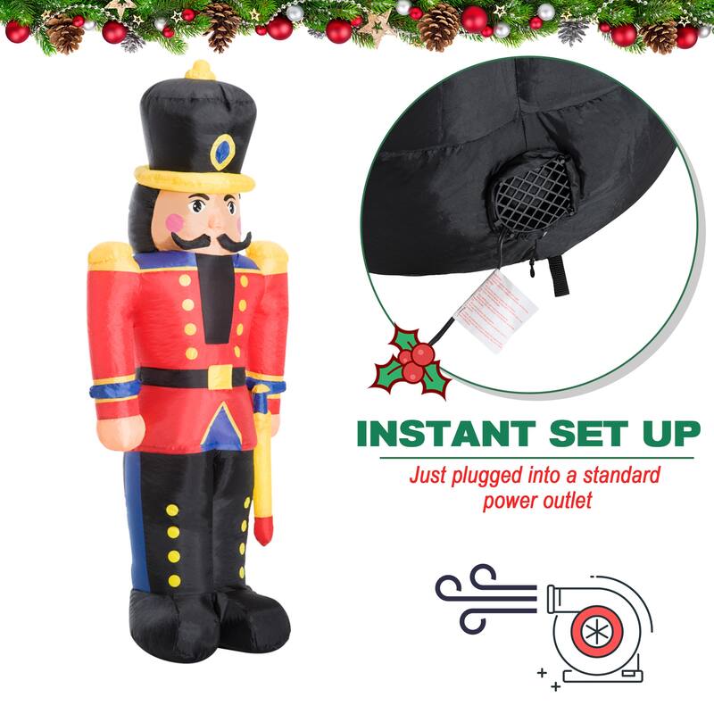 HOMCOM 6 ft. Christmas Inflatable Nutcracker Soldier, Outdoor Blow-Up Holiday Yard Decoration with LED Lights Display