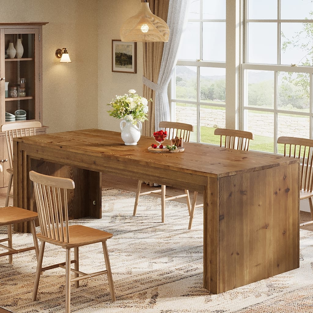 79 Inch Solid Wood Farmhouse Dining Table for 6/8/10, Rectangular Kitchen Dining Room Furniture - 78.74" L x 27.56" W x 29.52" H