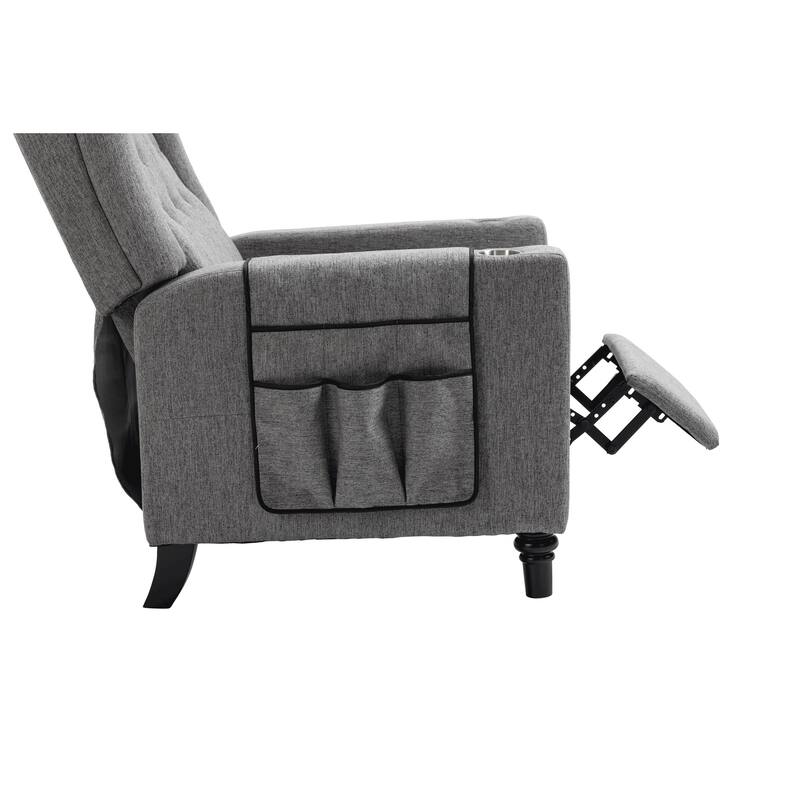 Linen Fabric Wingback Push Back Recliner Chair with 2 Hidden UBS Ports