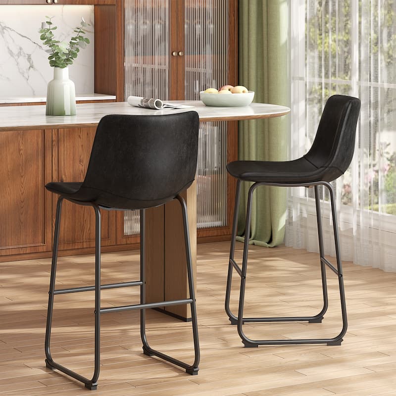 Bar Stools Faux Leather Counter Stools with Back Armless Dining Chairs (Set of 2)