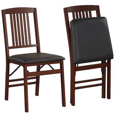 Gymax Folding Dining Chairs Set of 2 w/Padded Seat Rubber Wood Frame