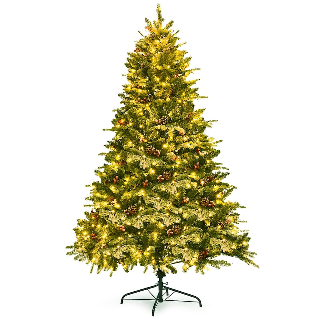 Costway 6.5Ft Pre-lit Snow Flocked Hinged Artificial Christmas Spruce - 6.5 FT