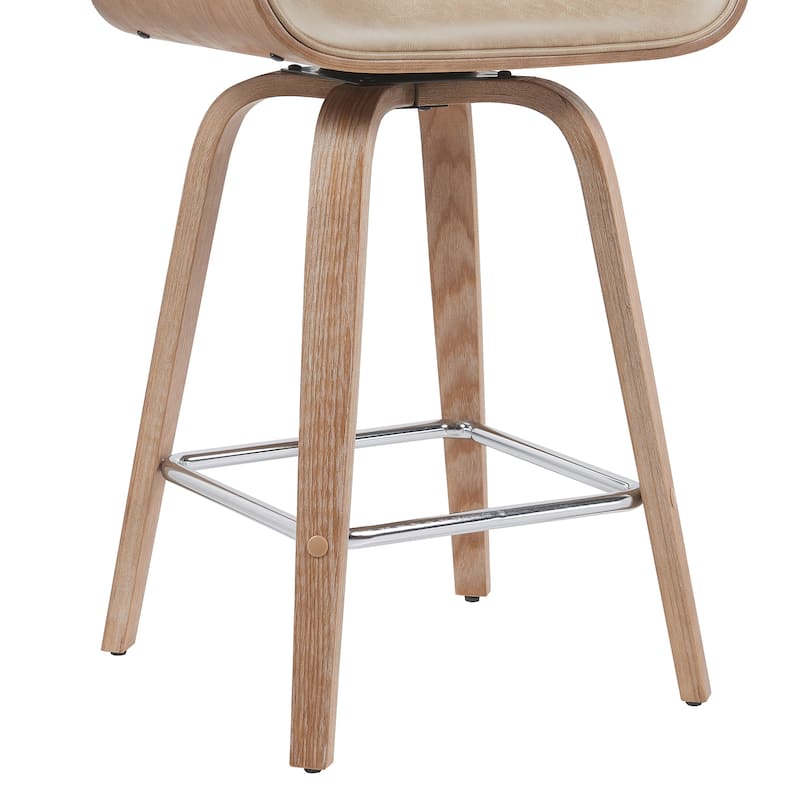 Tyler Mid-Century Swivel Bar Stool, Upholstered Counter Height Chair with Bentwood Legs