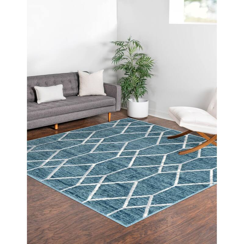 Contemporary Ahora Collection Area Rug - 7' Square - Blue