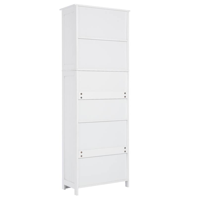 4-Door Bathroom Storage Cabinet 64" High Bathroom Floor-to-ceiling Cabinet Towel Cabinet with Open Storage Rack Glass Door