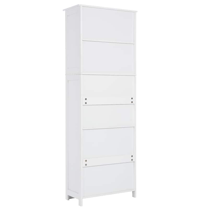 White Tall Bathroom Storage Cabinet with Shelves and Doors for Kitchen and Living Room - 23"W x64"H