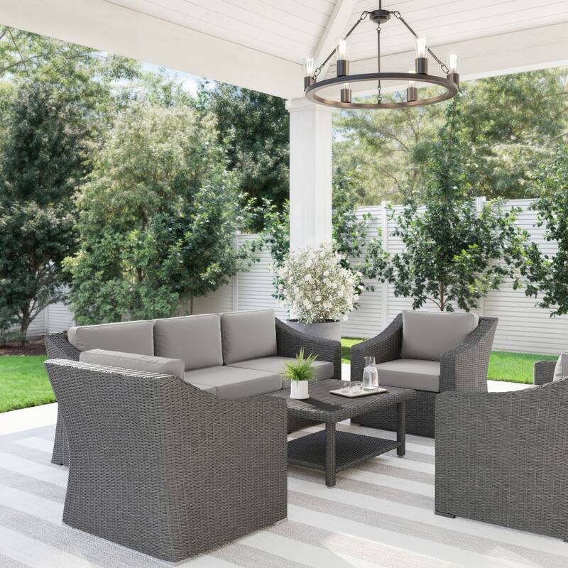 Martha Stewart 4pc Outdoor Rattan Wicker Patio Conversation Set with All-Weather Cushions - 33"W x 32"D x 29.5"H