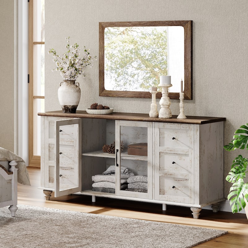 Farmhouse Sideboard with Glass Door, Buffet & cabinet for Kitchen