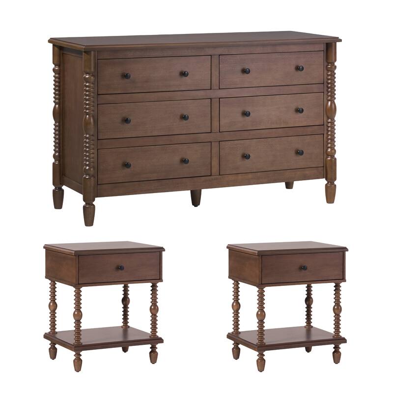Walker Edison Spindle Dresser and 1-Drawer Nightstands Bedroom Set