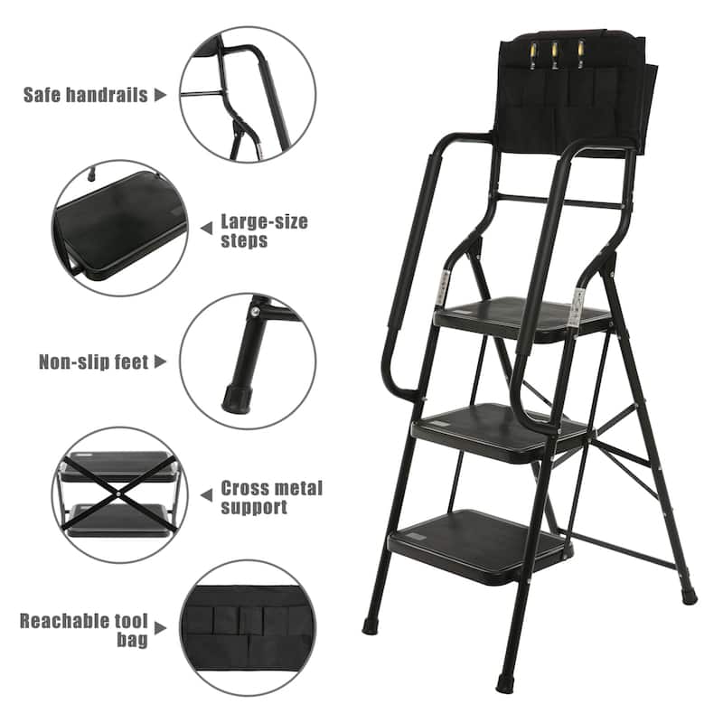 3-Step Folding Ladder with Handrails