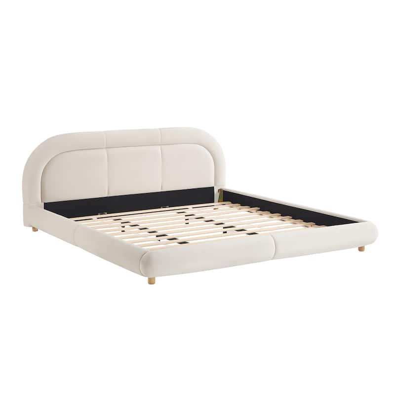 King Size Velvet Upholstered Platform Bed with Curved Headboard