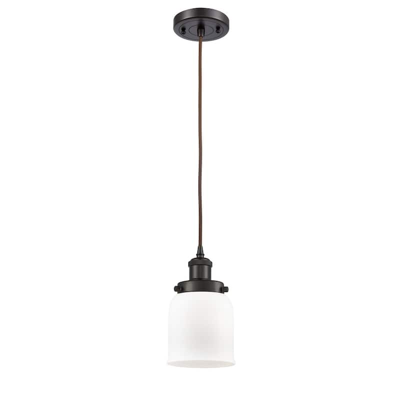 Innovations Lighting Small Bell 5" Wide Mini Pendant - Cord Hung - Oil Rubbed Bronze / Matte White