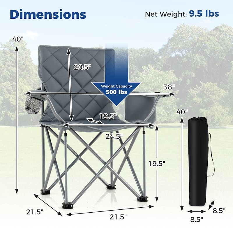 Gymax 2PCS Oversized Camping Chairs Heavy Duty Outdoor Folding Chair
