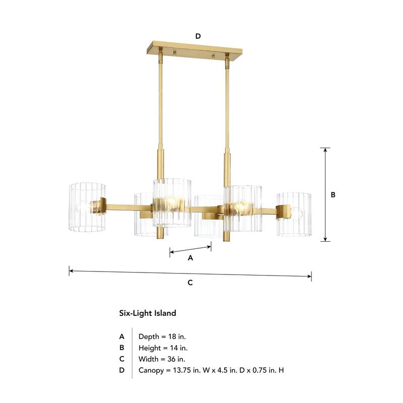 Aries 36 in. 6-Light Brushed Gold Transitional Island Pendant Light