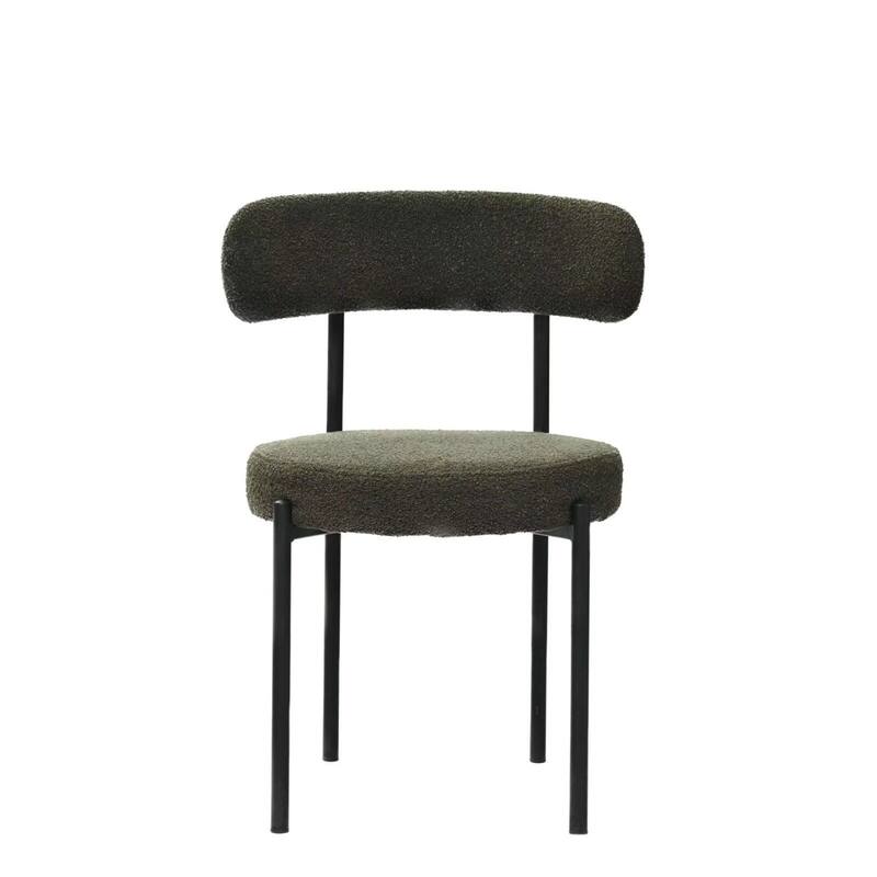 Boucle Dining Chairs Set of 2, Curved Backrest Chair - Green