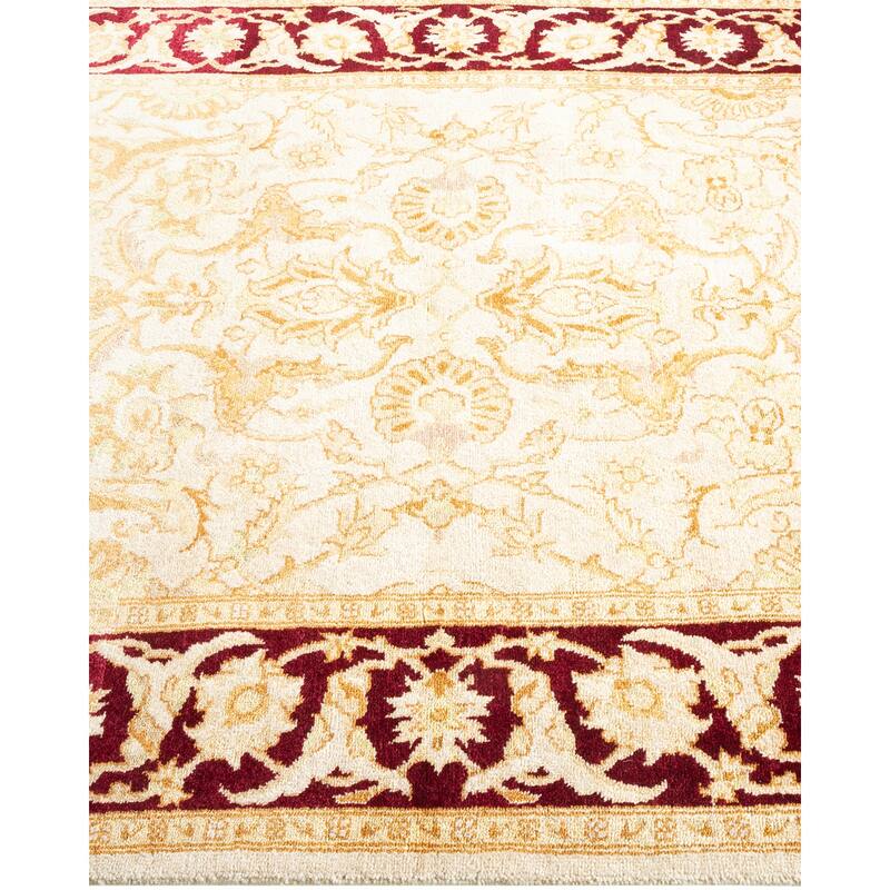 Overton Handknotted Wool Contemporary Tribal Ivory Area Rug - 4' x 6'