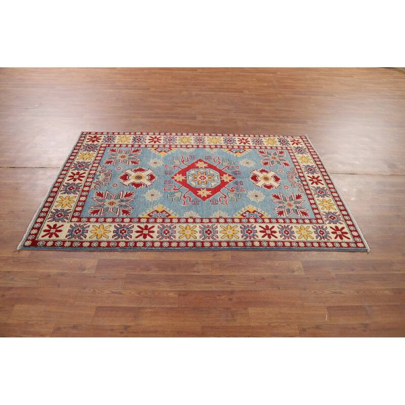 Light Blue Kazak Oriental Accent Rug Hand-Knotted Wool Carpet - 3'10" x 6'0"