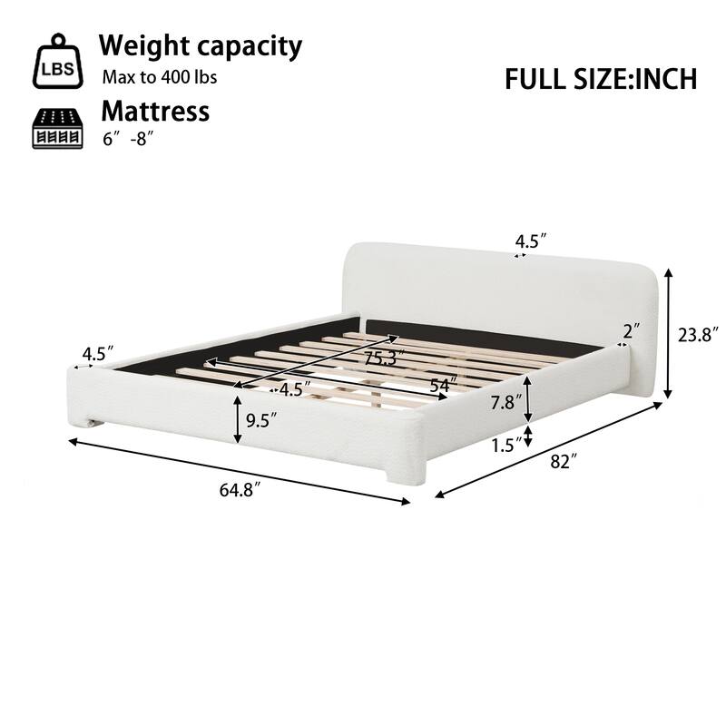 Cozy White Bouclé Upholstered Bed - King/Queen/Full, Dreamy Bedroom Addition