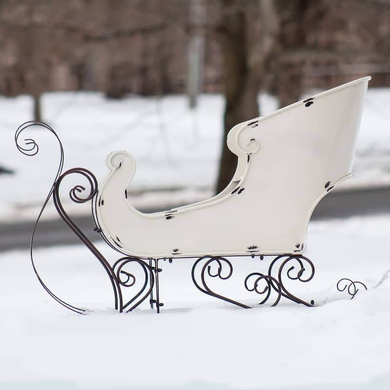 Medium Metal Holiday Sleigh Decoration in Antique White
