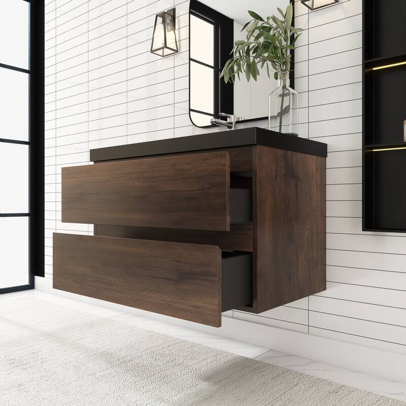Floating Bathroom Vanity with Quartz Sand Top