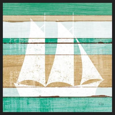 Beachscape V Boat Green Framed Poster