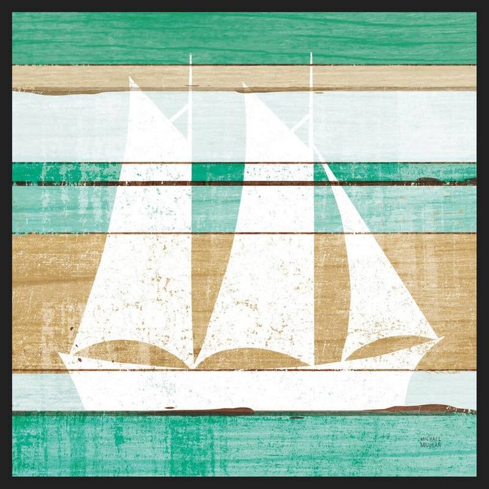Beachscape V Boat Green Framed Poster