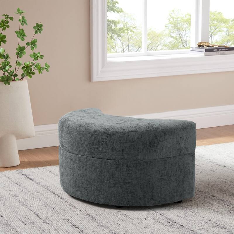 Moon Chenille Upholstered Storage Ottoman