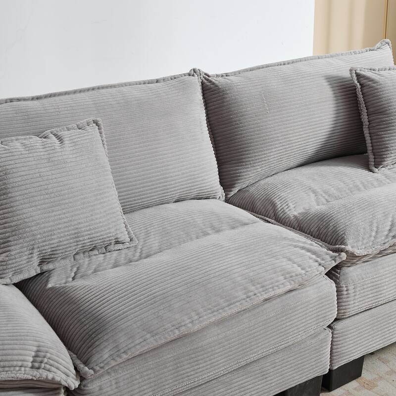 Corduroy Sofa Sleeper Loveseat with Pillows - Light Grey, 84x32x32 inches