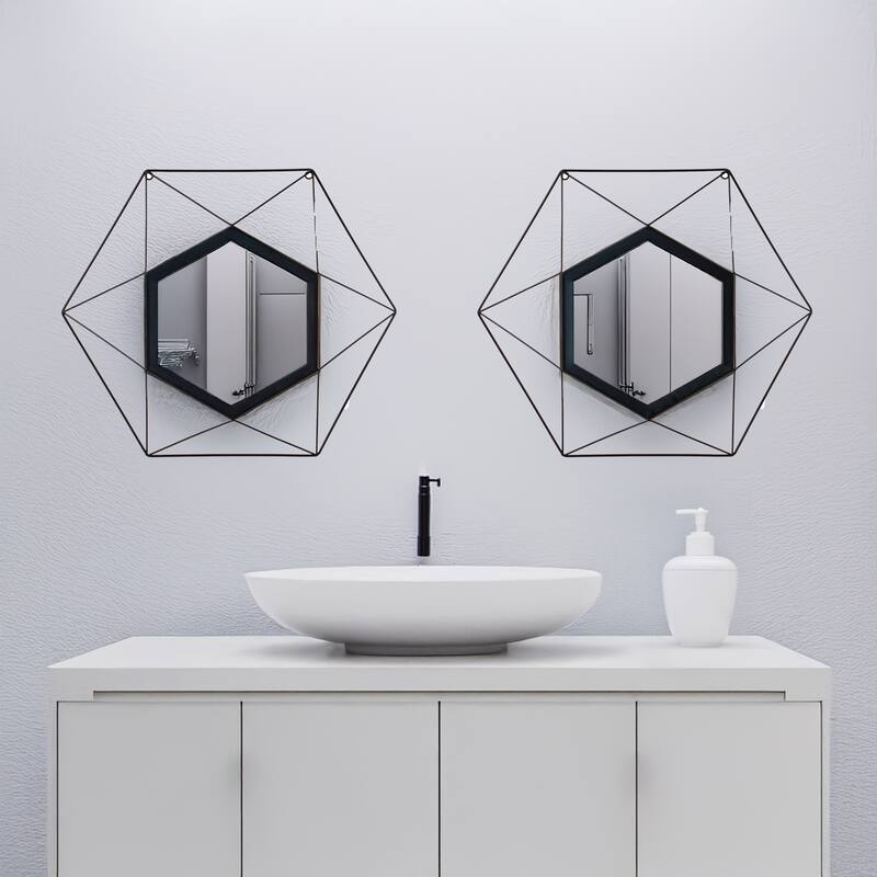 Uniquewise Decorative 20-Inch Star Shaped Black Metal Frame Modern Wall Mounted Geometric Mirror - Home Decor for Living Room