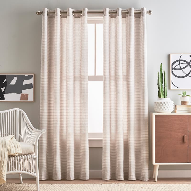 Cargo Stripe Grommet Curtain Panel Pair - 84-Inch - 84 Inches - Linen