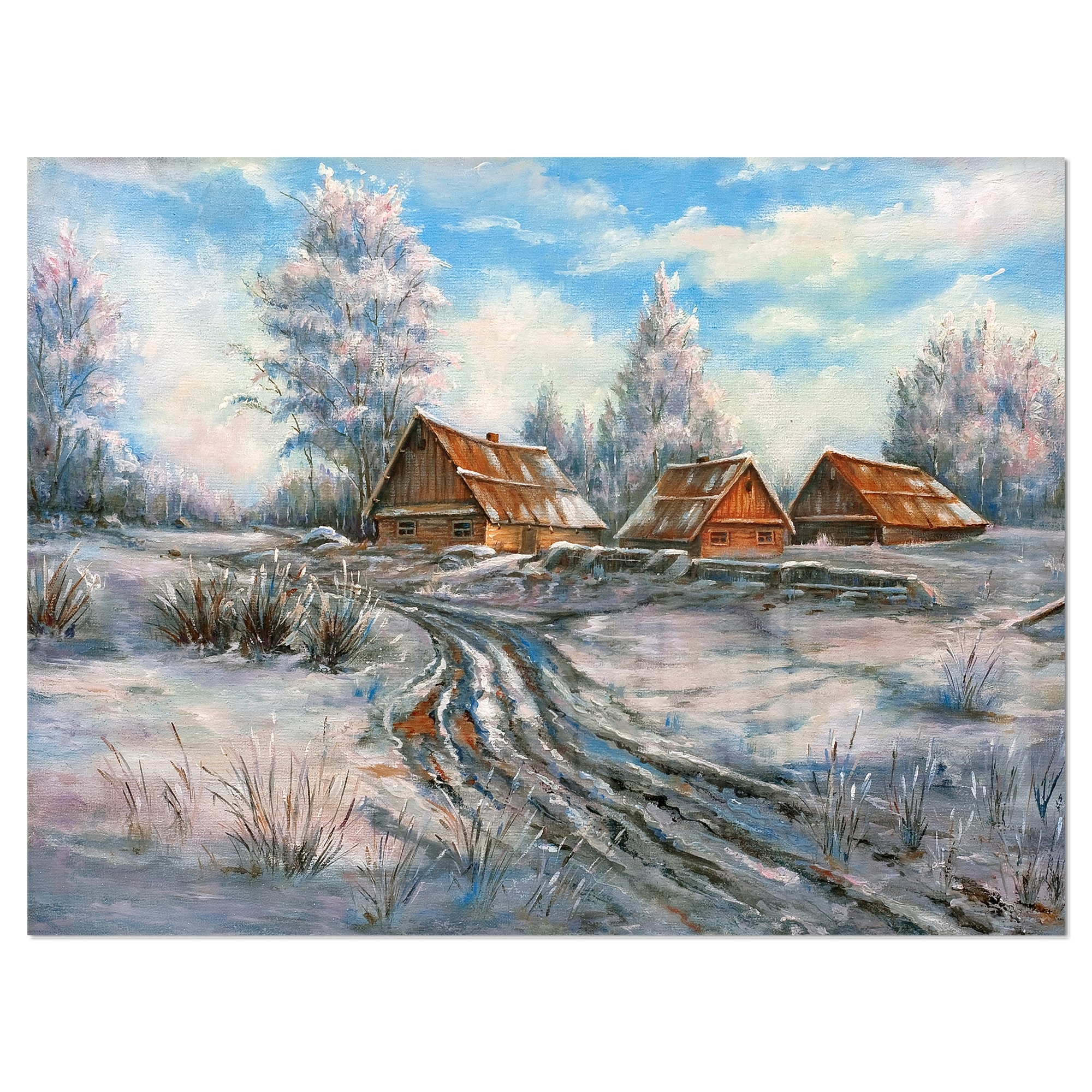 Designart 'Snow Village' Landscape Metal Wall Art  Small