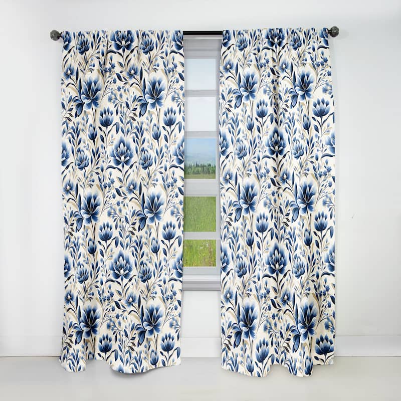 Designart "Blue And White Damask Flower I" Floral Blackout Traditional Curtain, Floral Panel