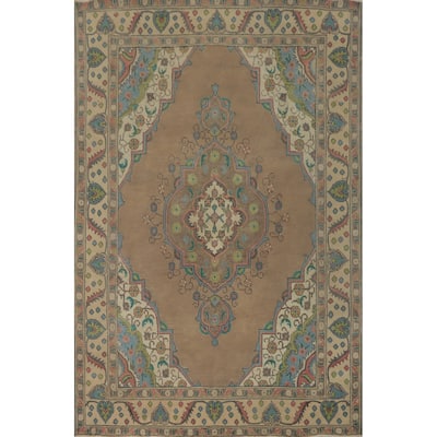 Hand Knotted Oriental 100% Wool Carpet Traditional Medallion Brown Tabriz Area Rug - 8' 11'' X 6' 5''