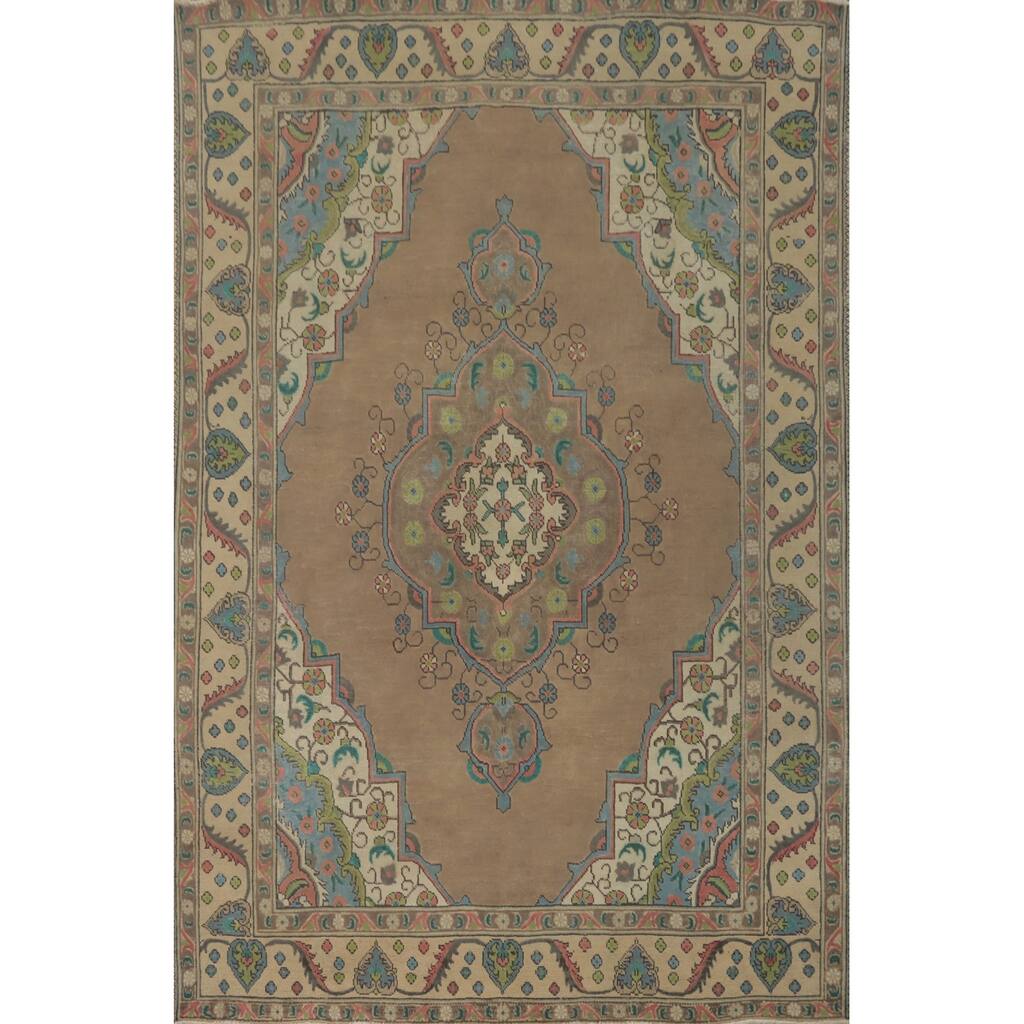 Hand Knotted Oriental 100% Wool Carpet Traditional Medallion Brown Tabriz Area Rug - 8' 11'' X 6' 5''